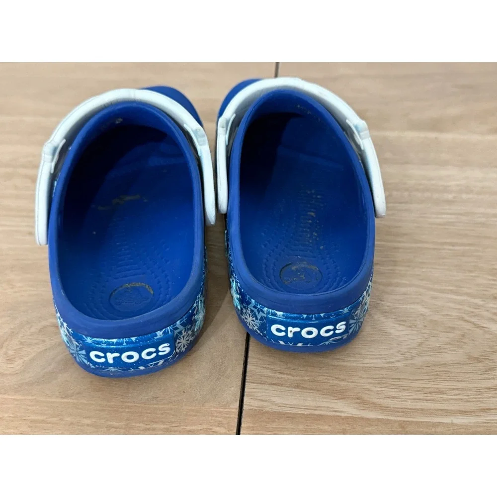 Crocs Kids Frozen Elsa Blue Clogs Snowflake Print Shoes Size 12